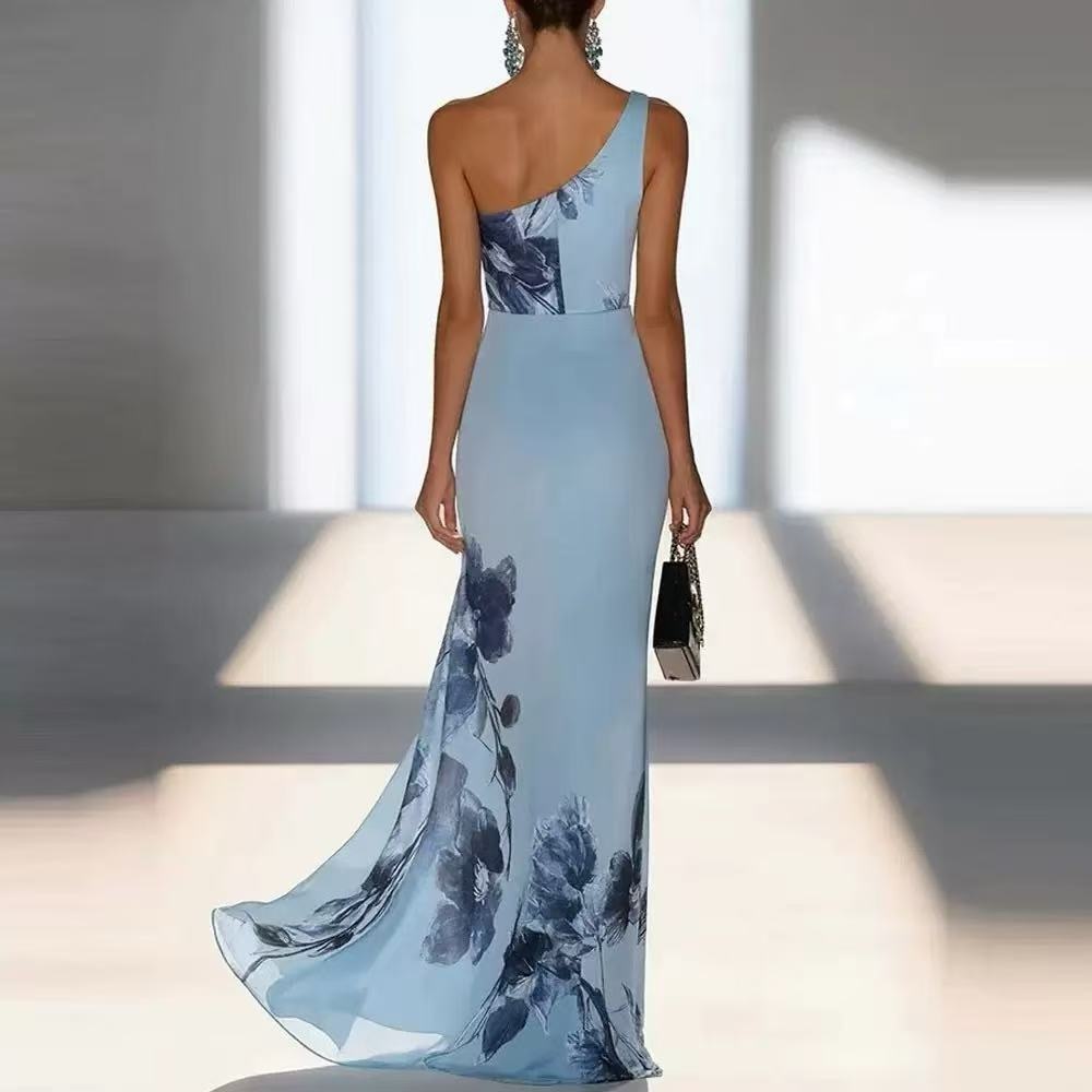 Zimmermann Elegant One-Shoulder Blue Floral Evening Gown - Picture 2 of 2